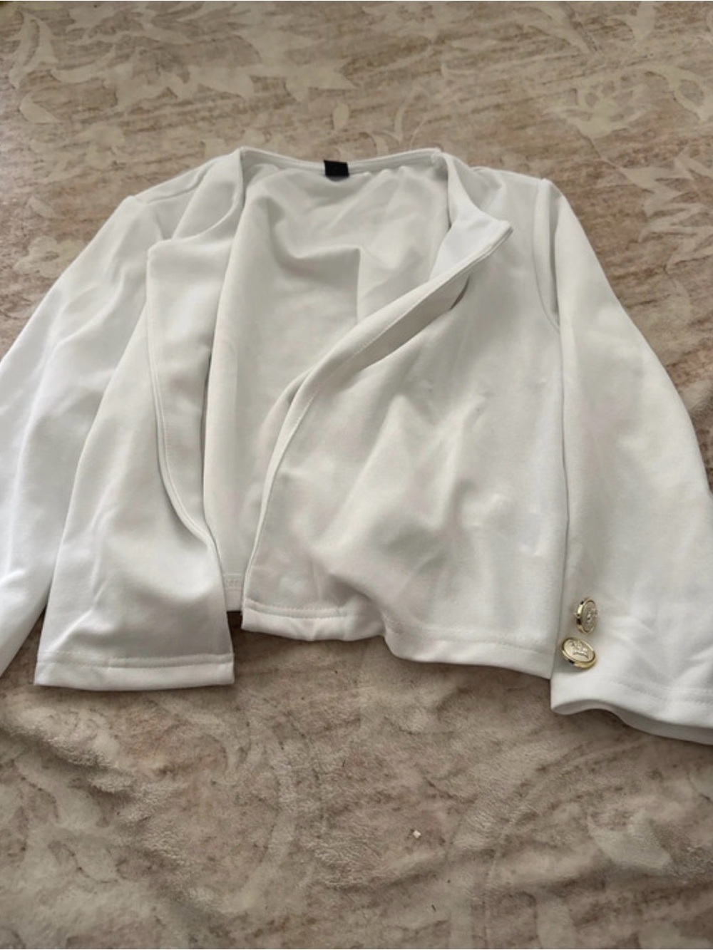 SHEIN White Open-Front Blazer with Gold Buttons
